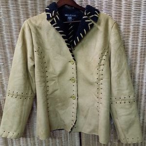Merchant Faux Suede Lime Green Jacket Blazer Faux  Fur Lined Size L/38